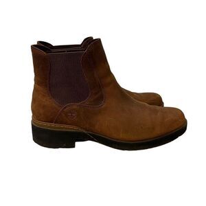 Timberland Graceyn Womens Size 10 Brown Leather Block Heel Pull On Ankle Boots